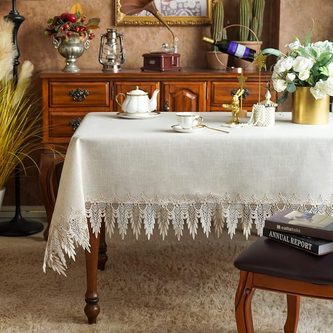 ARTABLE Lace Table Cloths Rectangle Fall Antique Flower Decor Macrame Tablecloth for Outdoor Farmhouse Rustic Kitchen Party Birthday Picnic (Stone Gray-A, 60 x 120 Inch)