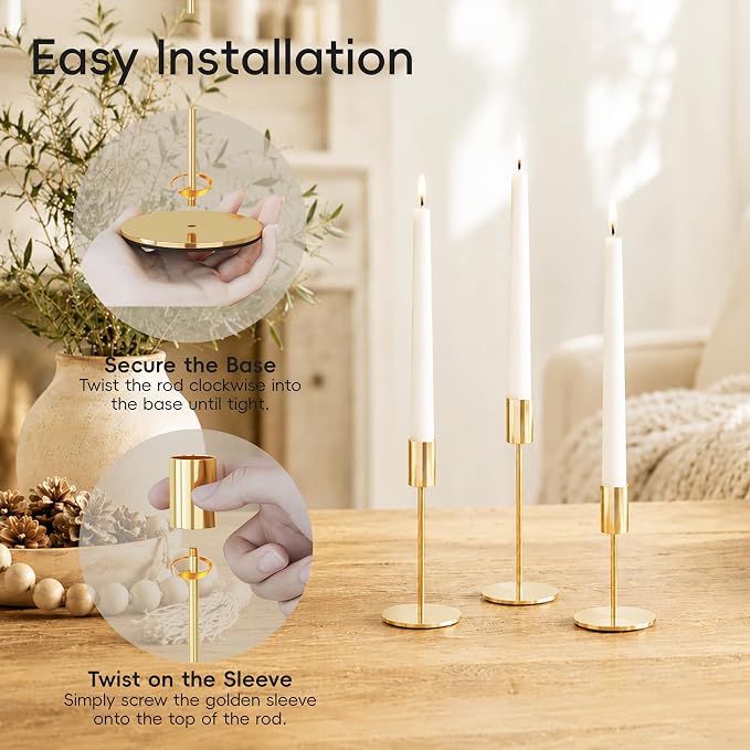 zeochyni Set of 54 French Gold Taper Candle Holders Bulk Candlestick Holders, Decor Candle Stick Candle Holder for Table or Mantel Centerpiece, Wedding, Dinning, Party Home Decor
