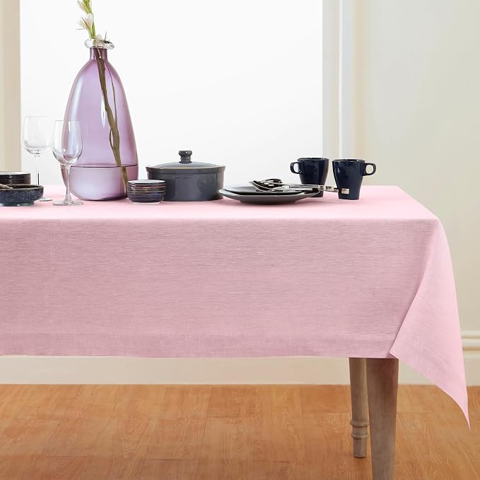 Solino Home Linen Tablecloth 60 x 156 Inch - 100% Pure Linen Bubblegum Pink Table Cloth for Rectangle Tables - Athena, Machine Washable Tablecloth for Summer