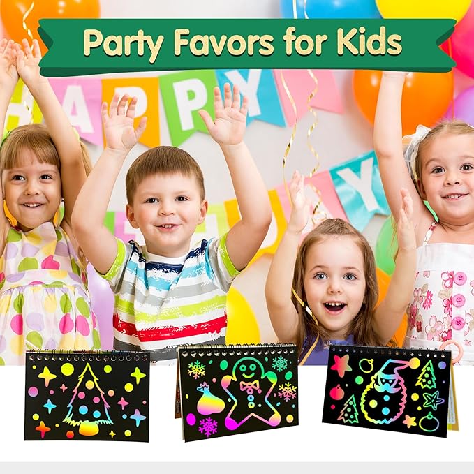ZMLM 24 Pack Scratch Art Party Favors: Birthday Party Favors for Kids 4-8, Bulk Rainbow Scratch Notebook Paper Pads, Goodie Bags Stuffers Girls Boys Classroom Gifts Crafts Toys
