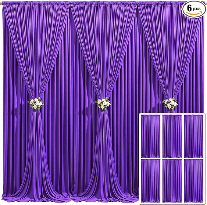 6 Panels Purple Backdrop Curtain for Parties Wedding Wrinkle Free Purple Photo Curtains Backdrop Drapes Fabric Decoration for Birthday Party Photography 30ft(W) x 10ft(H)