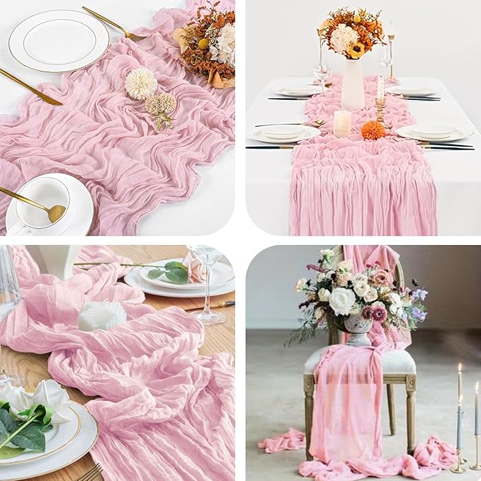 Cheesecloth Table Runner 10ft Rustic Gauze Cheese Cloth 35 x 120 Inches Long for Christmas Wedding Bridal Baby Shower Birthday Table Decorations (Dusty Pink, 10 Pack-10FT)