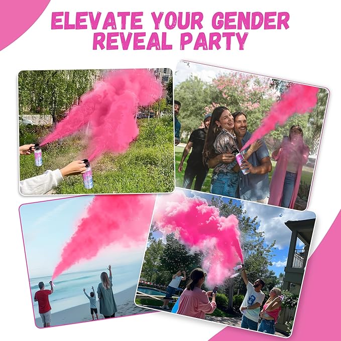 POPUPARTY Pink Gender Reveal Fire Extinguisher 2 Packs, Gender Reveal Smoke Bombs with 100% Biodegradable for Baby Girl Gender Reveal Decorations, Party Supplies