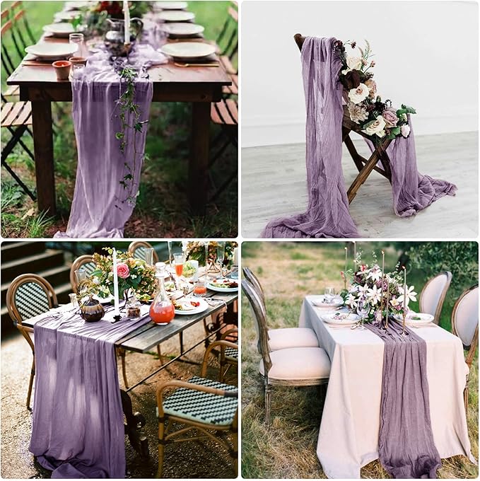 8 Pack Grape Purple Cheesecloth Table Runner 10Ft Gauze Cheese Cloth Table Runner 35 x120Inch Romantic Boho Table Runners for Wedding Bridal Baby Shower Birthday Party Banquet Event Anniversary Summer