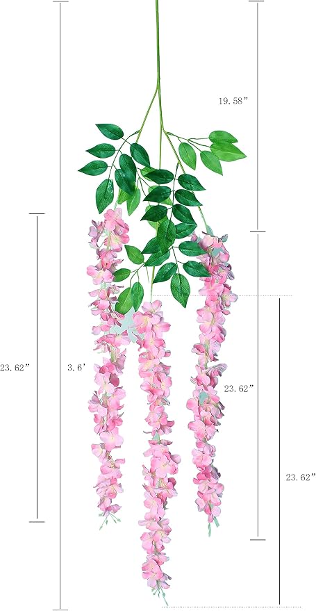 Duovlo 12 Piece Artificial Silk Wisteria Vine 3.6 Feet Ratta Hanging Flower Garland String Home Party Wedding Decor (Dark Pink)