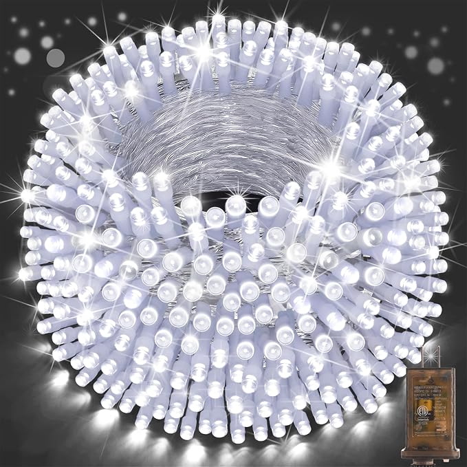 SAUIRS 403FT 1000 LED Christmas Lights Outdoor String Lights with 8 Modes Timer Waterproof Fairy Light Plug in for Outside Indoor Party Xmas Palm Tree Yard Wedding Decorations(Cool White)