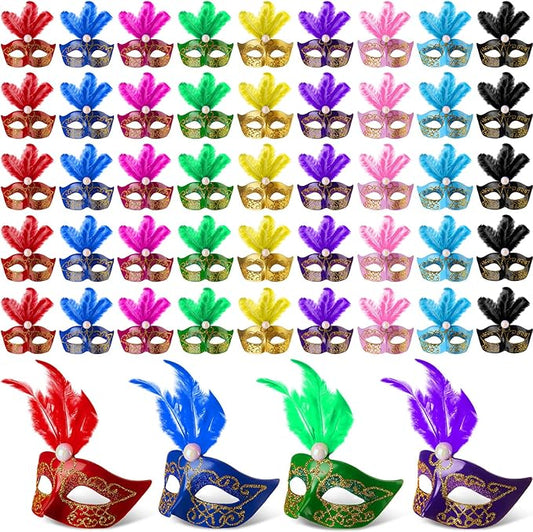 Sanwuta 72 Pcs Mini Masks Masquerade, Mardi Gras Carnival Masquerade Mask Cake Toppers Venetian Party Decor