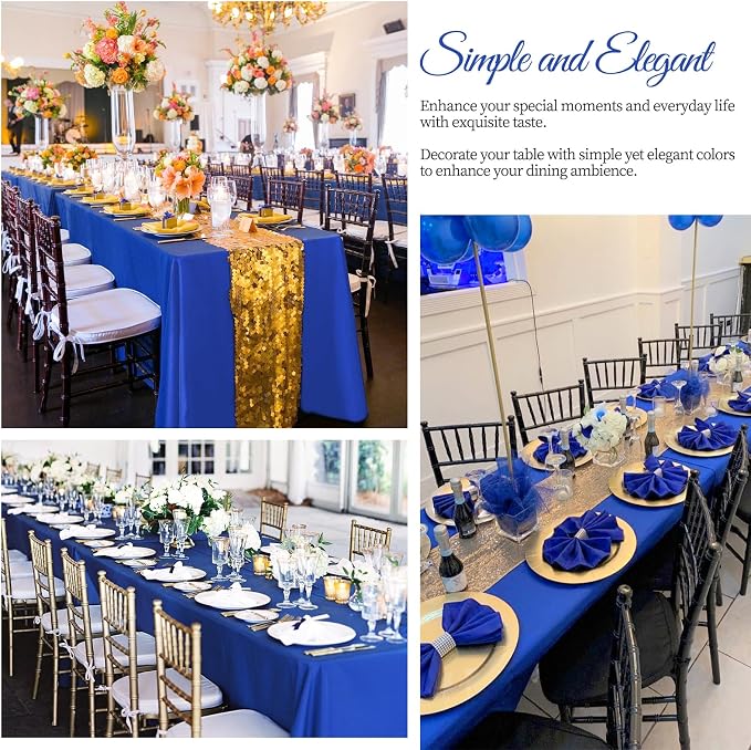 12 Pack Polyester Tablecloth -60 x 126 Inch Royal Blue Table Cloth for 8 Feet Rectangle Tables, Stain and Wrinkle Resistant Washable Fabric Table Cover for Wedding Party Banquet Restaurant Kitchen