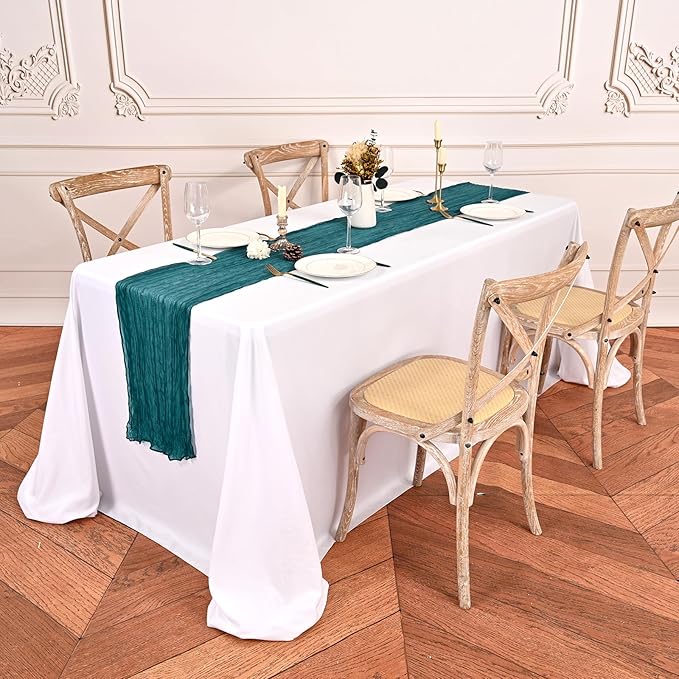 24 Pack Teal Cheesecloth Table Runner,Gauze Boho Long Cheese Cloth Table Runner 17x108 inch Rustic Table Runners for Wedding Party Bridal Shower Banquet Table Decorations