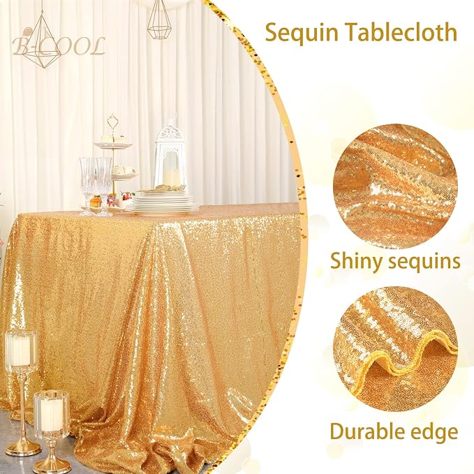 B-COOL Gold Sequin Tablecloth Birthday Table Cloths for Parties Rectangle Wedding Tablecloth Sparkly Sequin Fabric Tablecloth Christmas 90x90inches