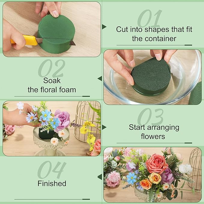 Hahood 24 Pieces Round Floral Foam Blocks 3.15 Inch DIY Flower Arrangement Kit Wet Green Floral Foam Block for Wedding Florist Supplies Wet Dry Flower Party Decorations