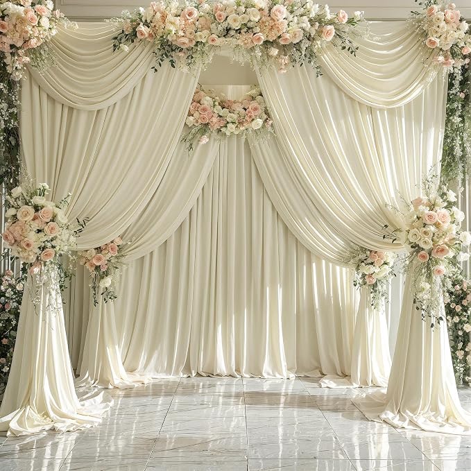 6 Panels Backdrop Curtains for Wedding Party Wrinkle Free Beige Backdrops Curtain Drapes Fabric Decorations Photo Back Drop Cloth for Baby Shower Photography Stage Reception 30ft(W) x 12ft(H)
