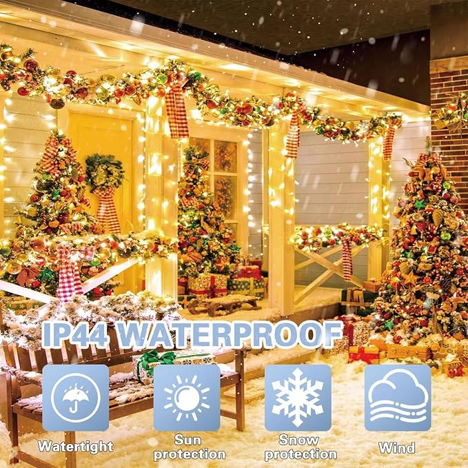 LAMPHOME 99ft Christmas Decorative Mini Lights, 300 LED Transparent Wire Fairy Starry String Light Plug in, 16Lighting Modes for Indoor Outdoor Xmas Tree Wedding Party Decoration (Yellow)