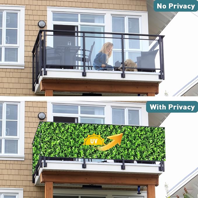 Shade&Beyond 4' X 17' Privacy Fence Screen Customized 450 GSM PVC Printed Privacy Fence with Zip Ties for Courtyards, Pools, Balconies-Green Leaves