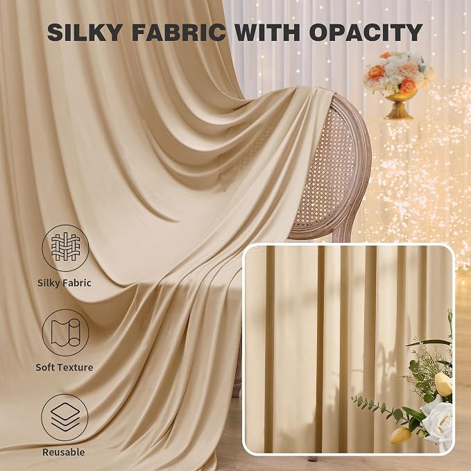 30ftx15ft Champagne Backdrop Curtains for Parties, Wrinkle Free Polyester Photo Backdrop Drapes 6 Panels 15 ft Long Back Drop Cloth for Wedding Birthday Photography Background Party