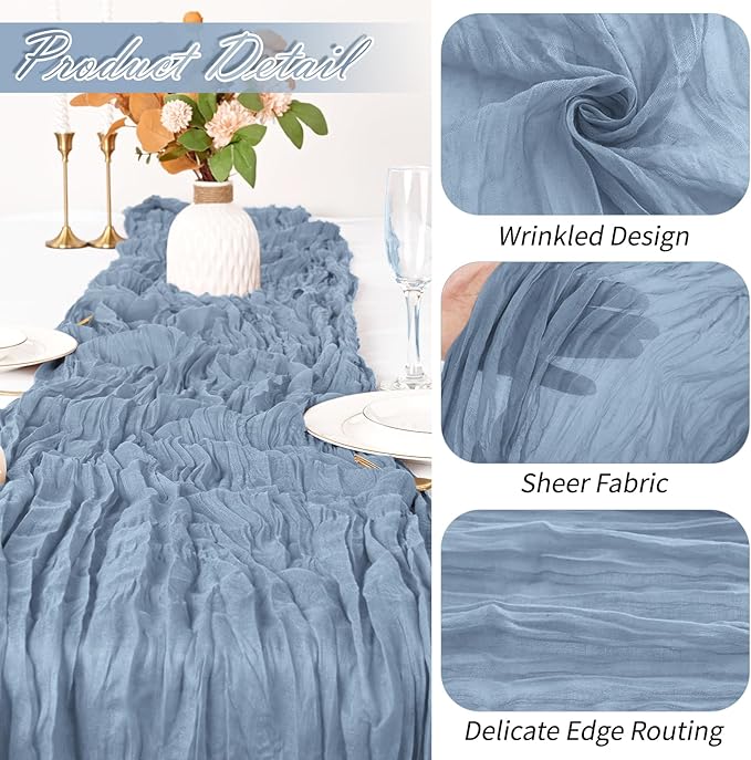 30 Pack Dusty Blue Cheesecloth Table Runner 17 x 108 inch Cheese Cloth Table Runners 9ft Blue Table Runner Rustic Romantic Sheer Gauze Runner for Wedding Party Baby Shower Table Decoration