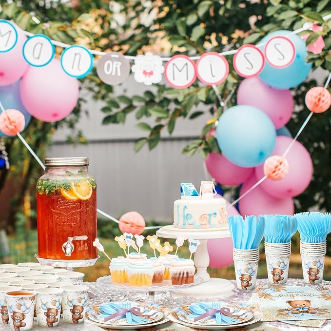 Ziliny 350 Pcs Bear Baby Shower Party Supplies We Can Bearly Wait Paper Plates Napkins Cups and Plastic Cutlery Party Tableware Set for Bear Baby Shower Birthday Decorations, Serves 50