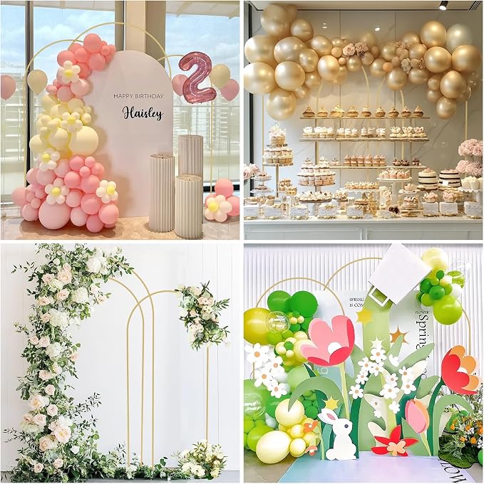 Babenest 6.6FT 7.2FT 8FT Gold Arch Backdrop Stand Set of 3 for Party | Metal Wedding Stand, Balloon Flower Frame for Ceremony Birthday Party Bridal Baby Shower Banquet Halloween Decoration