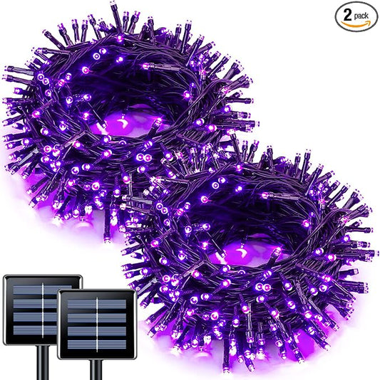 JMEXSUSS 2 Pack Solar String Lights Outdoor Waterproof, Total 66 FT 200 LED Solar Christmas Lights Outdoor, Twinkle Light for Christmas Tree Outside Garden Yard Xmas Decor, Purple