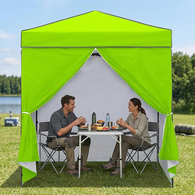 EAGLE PEAK 6x4 Instant Pop Up Canopy Tent with 4 Side Wall Panels, Straight Leg Sun Shelter, Portable Canopy with Carry Bag for Camping, Beach & Sports, Neon Green