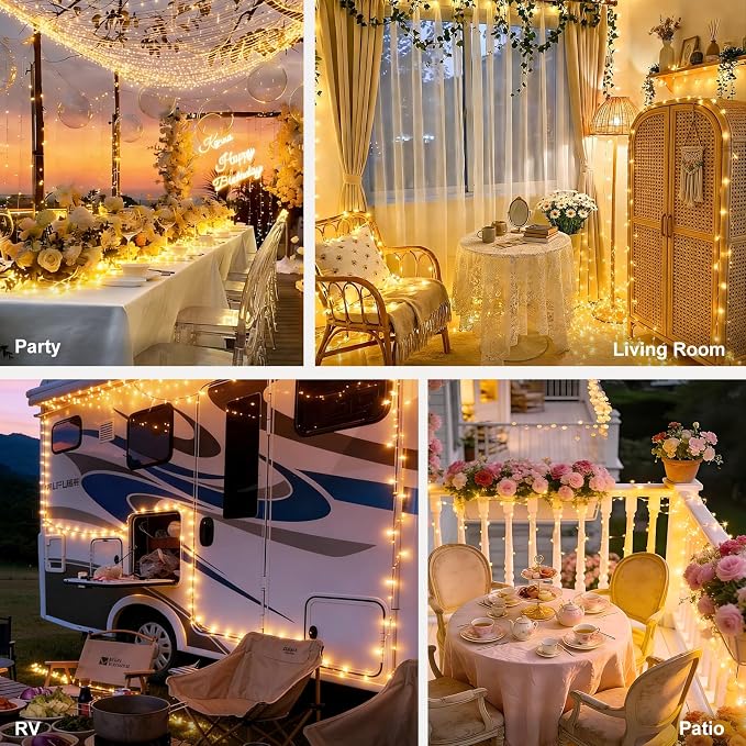 suddus Flexible Copper String Lights, Fairy Lights Warm White, 2Pack Total 132ft 400 LED Battery Operated/USB Twinkle Lights for Bedroom, Dorm Decor