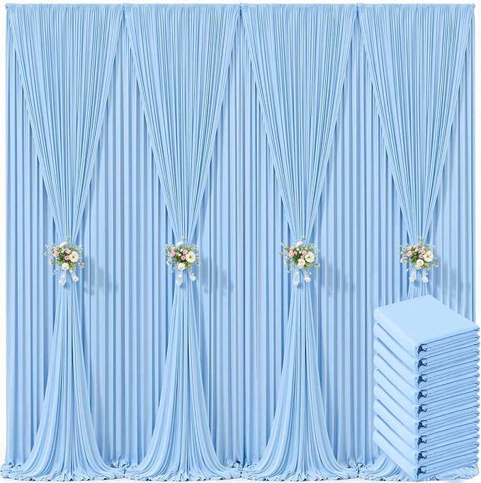 10 Panels Baby Blue Backdrop Curtain for Baby Shower Parties Light Blue Wrinkle Free 50ft x 10ft Backdrop Drapes for Birthday Photo Gender Reveal Photography Polyester Fabric Background Decoration