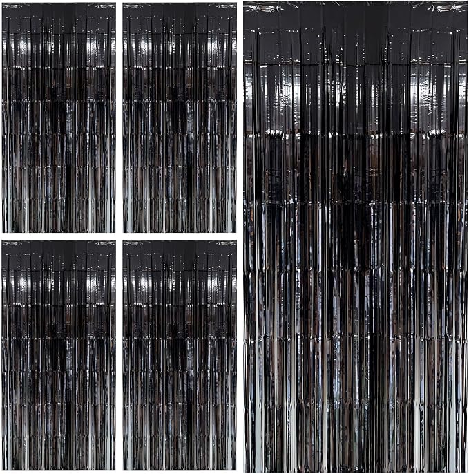 Black Party Streamers Foil Fringe Backdrop Curtains Tinsel Streamers Birthday Party Decorations Fringe Backdrop for Birthday Party Graduation Bridal Shower