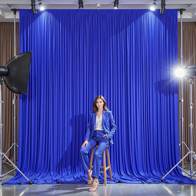 6 Panels Royal Blue Backdrop Curtains - Wrinkle Free Fabric Backdrop Curtain for Photoshoot, 10FT Wedding Party Photo Backdrop Drapes for Birthday Baby Shower Photography Stage Background Decorations