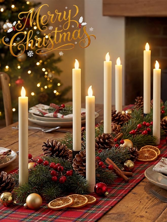 Funtery 48 Pcs Flameless LED Taper Candles Battery Operated Candles Bulk Realistic LED Candlesticks Flickering for Wedding Church Party Home Decor(Ivory,10 Inch,Modern Style)
