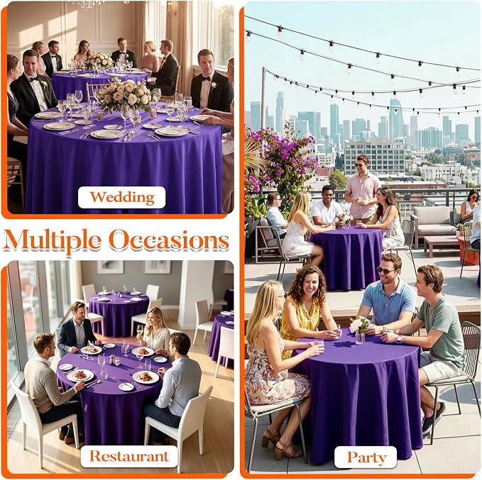 10 Pack Purple Round Tablecloth 120 Inch Round Table Cloth Wrinkle Resistant Purple Tablecloth Washable and Reusable Polyester Fabric Table Covers for Banquet Wedding Party Dining Buffet