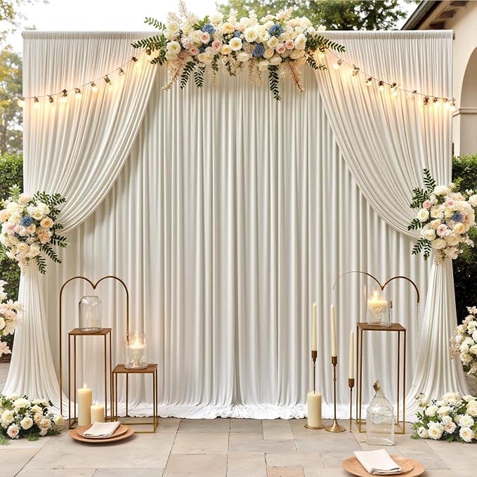 50ft×12ft Beige Backdrop Curtain for Wedding Parties, 10 Panels Wrinkle Free Polyester Photo Backdrop Drapes Back Drop Cloth for Birthday Photography Background