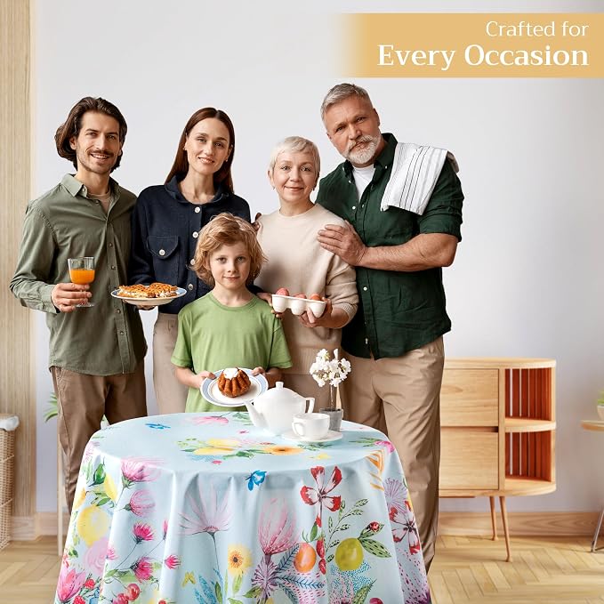 Maison d' Hermine Table Cloth Round Table 100% Cotton 63 Round Inches Tablecloth Reusable Decorative for Dining Kitchen Room Farmhouse Party Home Hotel Restaurant Spring Summer - Jardin D'Ete - Mint