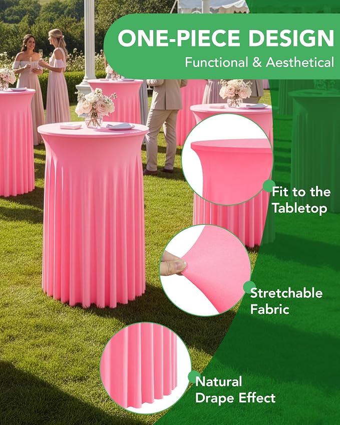 KeyWave Cocktail Table Tablecloth with Skirts - 32x43 Inch Wavy Spandex High Top Cocktail Table Covers, Ruffle Drape Highboy Tablecloth Reusable for Party Wedding Cake Standing Table, Pink, 6 Pack