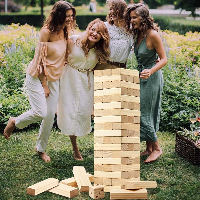 GOROCK Jumbo Tumble Tower,60pcs Large Classic Giant Indoor Outdoor Game for Kids and Family,Stack Over 5Ft Wooden Blocks Party Game at Backyard Lawn with Friends On Holiday