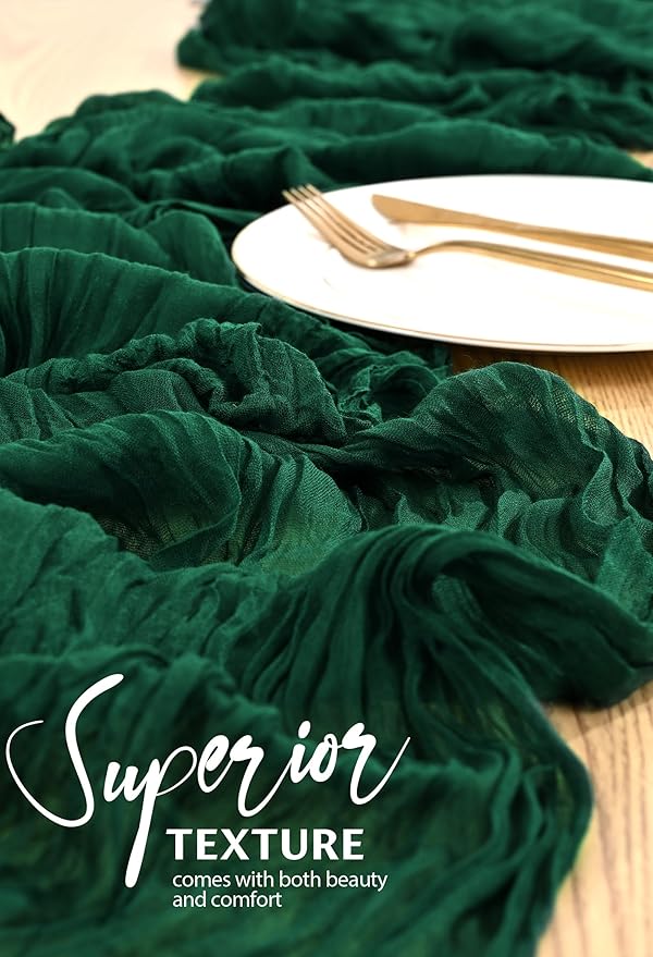 18 Pack Cheesecloth Table Runner 10FT Emerald Green Table Runner Boho Gauze Cheese Cloth Table Runners Long Rustic Sheer Table Decorations for Wedding Party Baby Bridal Shower Birthday Holiday Home