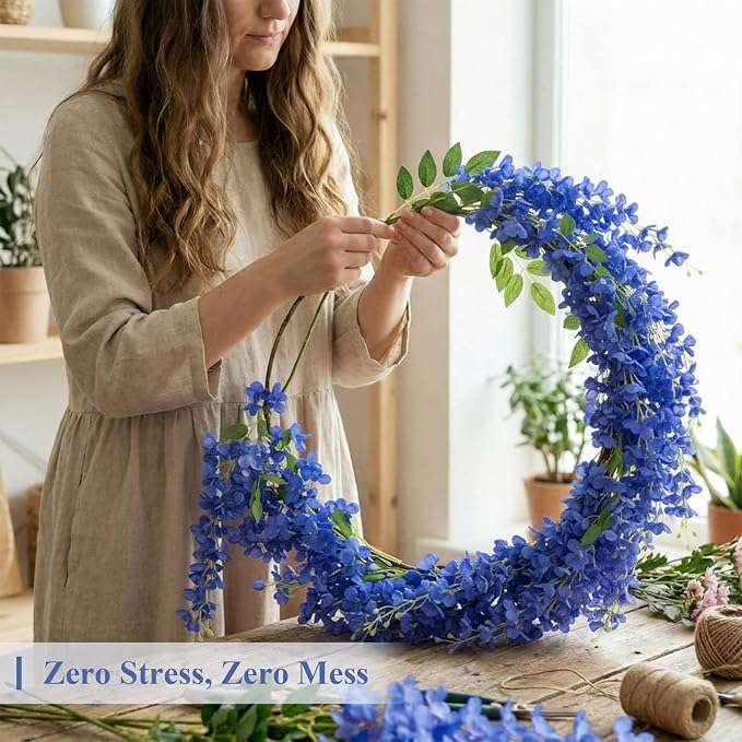U'Artlines 24 Pack (Total 86.4 Feet) Artificial Fake Wisteria Vine Rattan Hanging Garland Silk Flowers String Home Party Wedding Decor (24, Navy Blue)