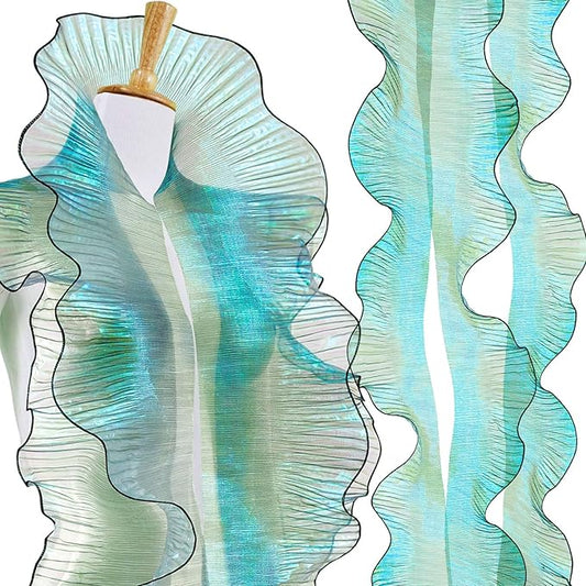 Ganeen 16 Yard Ruffle Pleated Iridescent Ribbon, Green Jellyfish Organza Ruffle Trim, Retro Tulle Lace Fabric for Jellyfish Costume Sewing Craft Dress Hat Lantern Cake Christmas Tree Decor