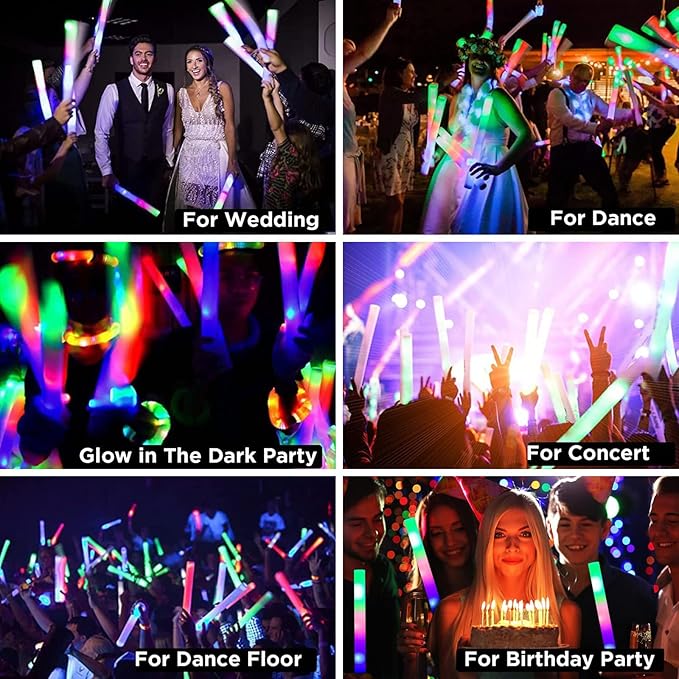 50Pcs Foam Glow Sticks Bulk Party Pack,L16" Big Led Light Up Foam Sticks with 3 Flashing Effect, Glow in The Dark Party Supplies Favors for Wedding, Adults/Kids Birthday, Disco Dance Floor, DJ