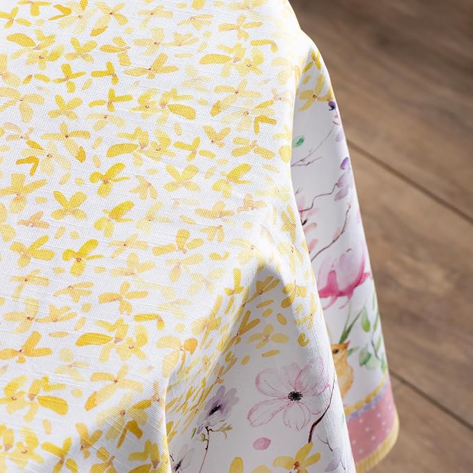Maison d' Hermine Table Cloth Round Table 100% Cotton 69 Round Inches Tablecloth Reusable Decorative for Dining Kitchen Room Farmhouse Party Home Hotel Restaurant Spring Summer - Easter Zest