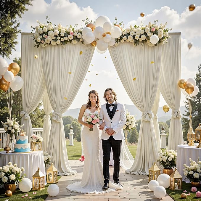 20 ft x 10 ft Wrinkle Free Champagne Backdrop Curtain for Parties, 4 Panels 5x10ft Silky Polyester Wedding Backdrop Drapes Photo Back Drop Cloth for Birthday Baby Shower Photography Background