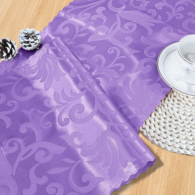 MILVOWOC 4 Pack Lilac Satin Table Runner, 12 x 72 Inch Jacquard Damask Table Runner Rectangle Bright Silky Decorative Table Runner for Party Banquet Birthday Dinner Wedding Table Decor