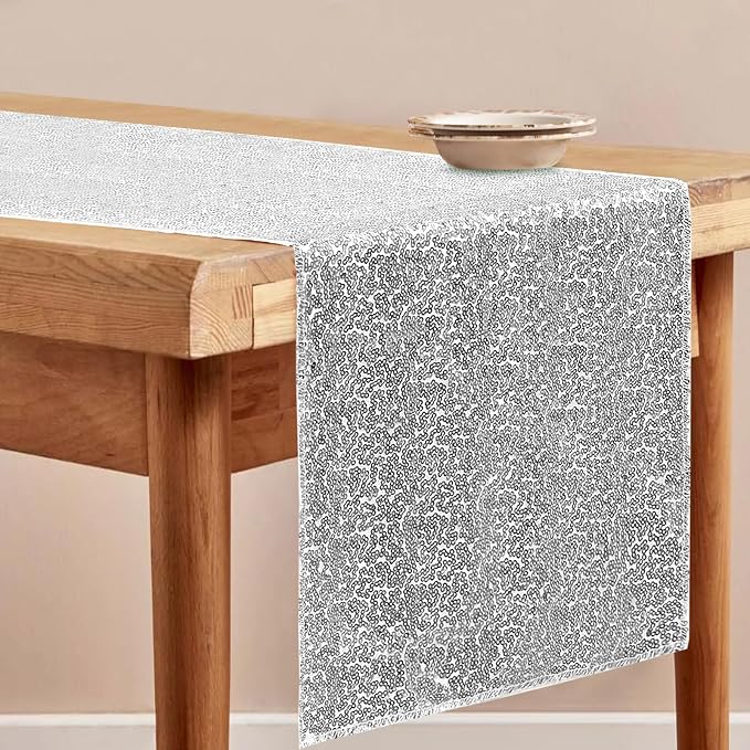 2 Packs 12 x 72 inches Sequin Table Runner, Silver Glitter Table Runner for Birthday Party Supplies Wedding Engagement Baby Shower Holiday Celebration Event Decorations