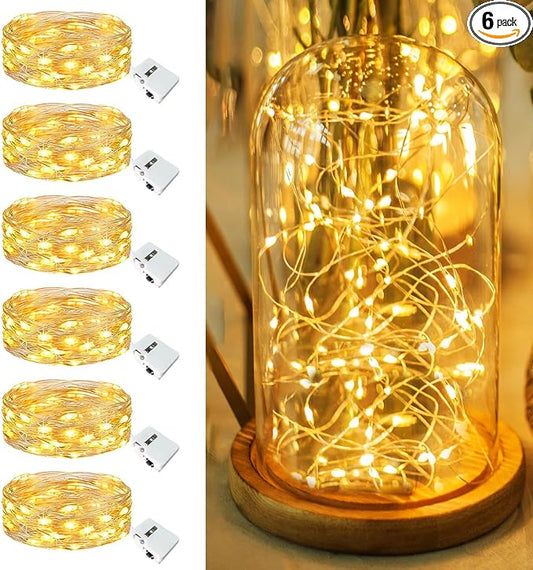 6 Pack Fairy Lights Battery Operated - 7ft 20 Led Twinkle Lights 3 Modes, Bulk Mini String Lights Waterproof for Mason Jars Vases DIY Party Wedding Fathers Day Decoration -Warm White