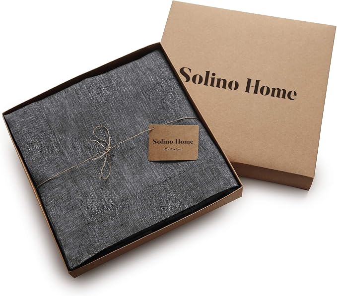 Solino Home Linen Tablecloth 60 x 156 Inch - 100% Pure Linen Charcoal Grey Table Cloth for Rectangular Tables - Athena, Machine Washable Cloth Tablecloth for Summer