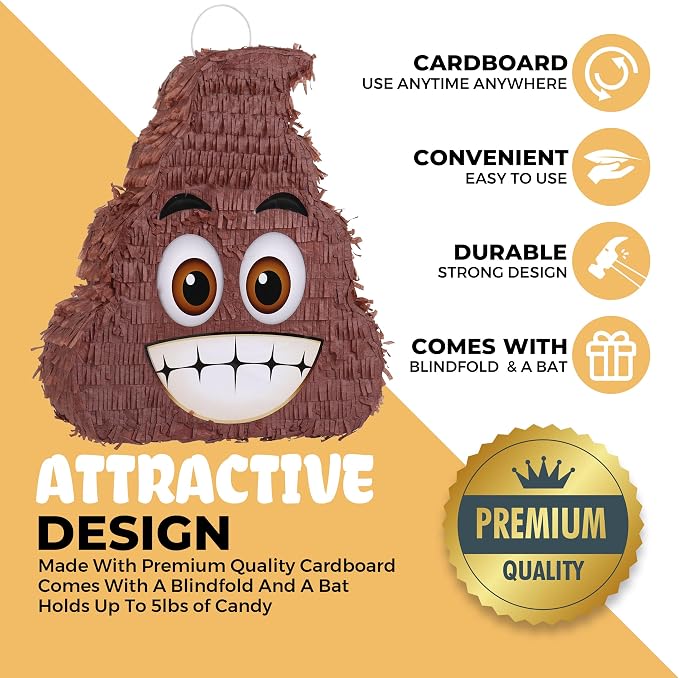 Poop Pinatas Bundle with a Blindfold and a Bat(15.7 x 13.4 x 5 Inches), Birthday Parties for Boys, Decoration for Theme Parties
