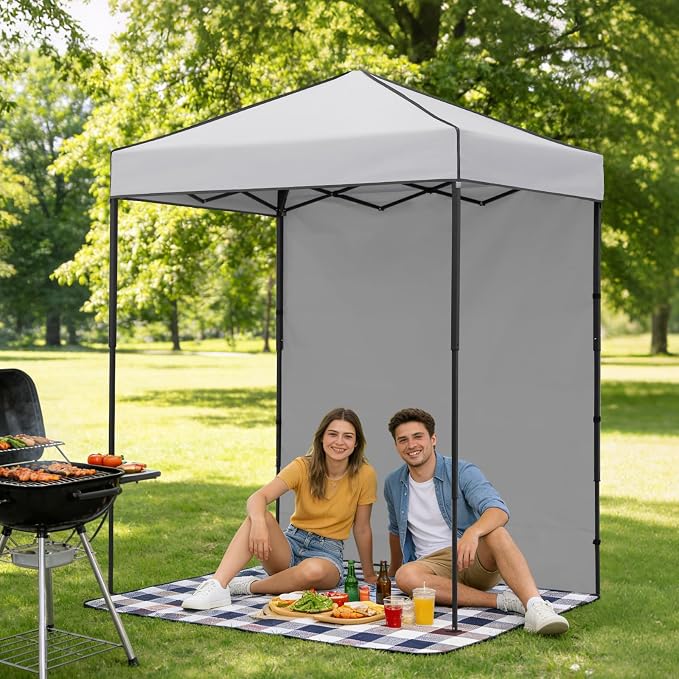 6x4 Pop Up Canopy Tent with One Wall Panel, Instant Portable Beach Canopy, Outdoor Tent with Carry Bag for Camping, Sports, Tailgating, Events, White