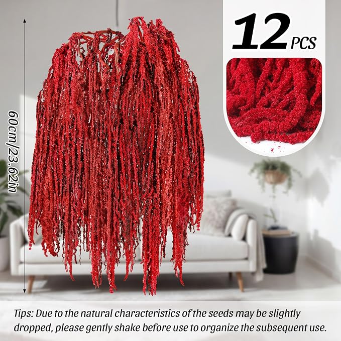 Suncalla Bright Red Spring Natural Dried Amaranthus Hanging Flowers Amaranthus Artificial Flowers for Wedding Arch Bouquet Floral Garland Wall Home Decoration (23 Inch,12 Pcs)