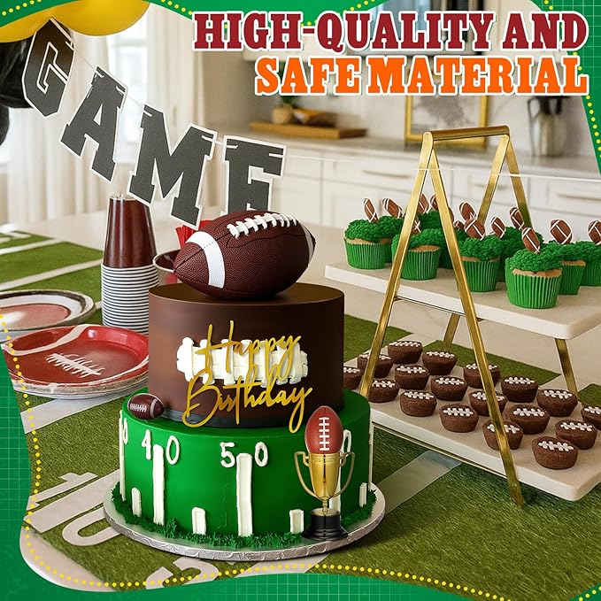VioraWhite Large Football Cake Toppers 8pcs Include 5 Balls of Different Sizes 2 Trophies and 1 Happy Birthday Sign for Cake Decoration Sport Theme Party Ceremony