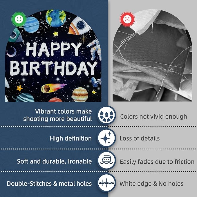 Space Birthday Party Decorations for Boys - 150x100cm Planet Backdrop, Astronaut Rocket Balloons, Galaxy Tablecloth, Hanging Swirls & Cake Toppers, Outer Space Themed Party Supplies Set