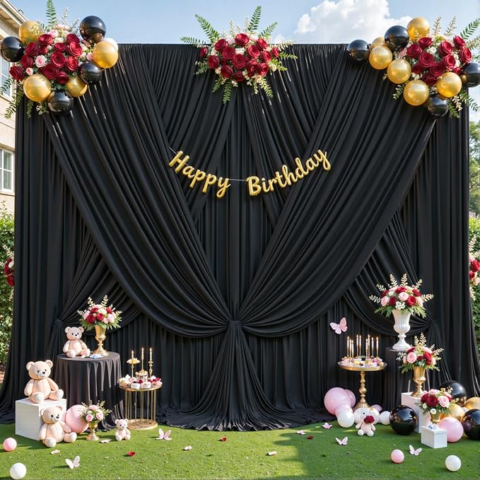 6 Panels Black Backdrop Curtain for Parties Wrinkle Free Black Photo Curtains Backdrop Drapes Fabric Decoration for Birthday Party Wedding 30ft(W) x 10ft(H)